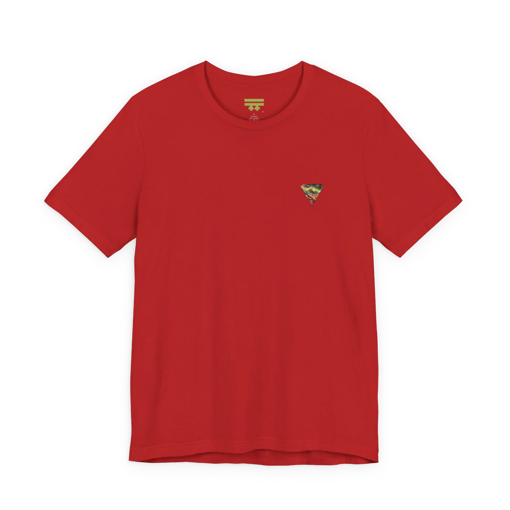"Lucy Panda" 01 Edition Graphic Tee by FREEBRD — red, small FREEBRD Diamond chest emblem, front view.