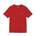 "Lucy Panda" 01 Edition Graphic Tee by FREEBRD — red, small FREEBRD Diamond chest emblem, front view.