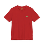 "Lucy Panda" 01 Edition Graphic Tee by FREEBRD — red, small FREEBRD Diamond chest emblem, front view.
