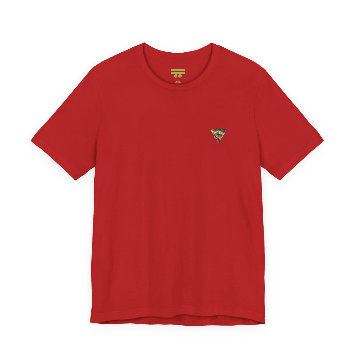"Lucy Panda" 01 Edition Graphic Tee by FREEBRD — red, small FREEBRD Diamond chest emblem, front view.