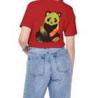 "Lucy Panda" 01 Edition Graphic Tee by FREEBRD — red, lifestyle back, colorful watercolor panda graphic, relaxed fit on model.