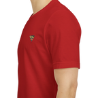 "Lucy Panda" 01 Edition Graphic Tee by FREEBRD — red lifestyle front, FREEBRD Diamond chest emblem, relaxed fit on model.
