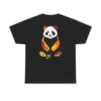 "Lucy Panda" 04 Edition Graphic Tee by FREEBRD — black, large colorful abstract panda graphic on back, back view.