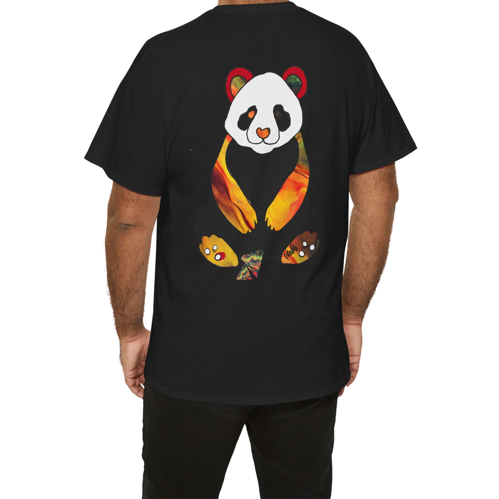 "Lucy Panda" 04 Edition Graphic Tee by FREEBRD — black lifestyle back, vibrant abstract panda artwork by FREEBRD, relaxed fit on model.