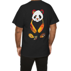 "Lucy Panda" 04 Edition Graphic Tee by FREEBRD — black lifestyle back, vibrant abstract panda artwork by FREEBRD, relaxed fit on model.