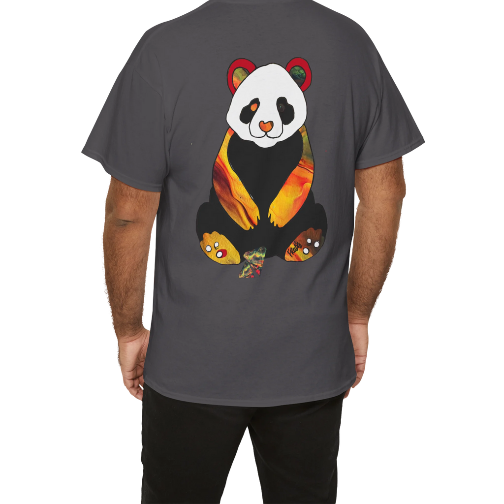 "Lucy Panda" 04 Edition Graphic Tee by FREEBRD — lifestyle back, vibrant abstract panda artwork by FREEBRD, relaxed fit on model.