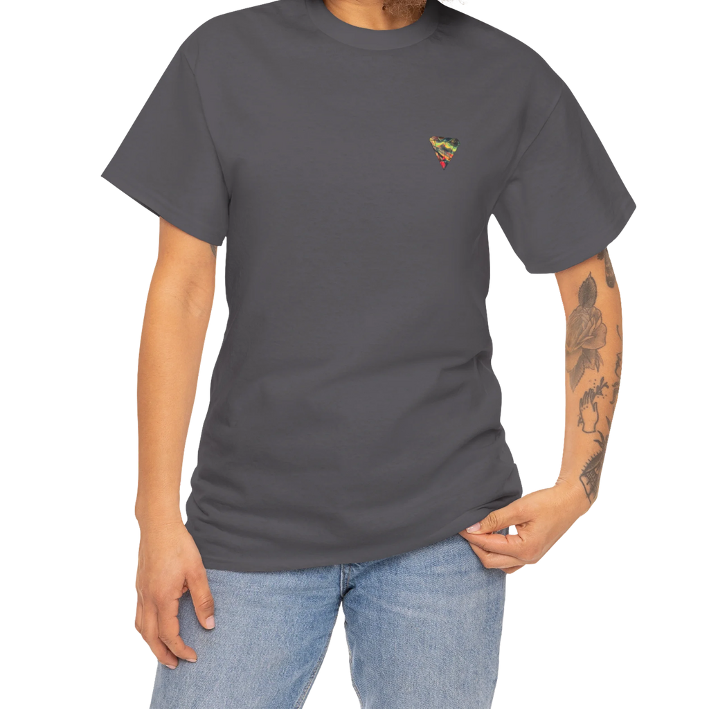 "Lucy Panda" 04 Edition Graphic Tee by FREEBRD — charcoal lifestyle front, FREEBRD triangle chest emblem, relaxed fit on model