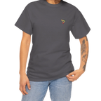 "Lucy Panda" 04 Edition Graphic Tee by FREEBRD — charcoal lifestyle front, FREEBRD triangle chest emblem, relaxed fit on model