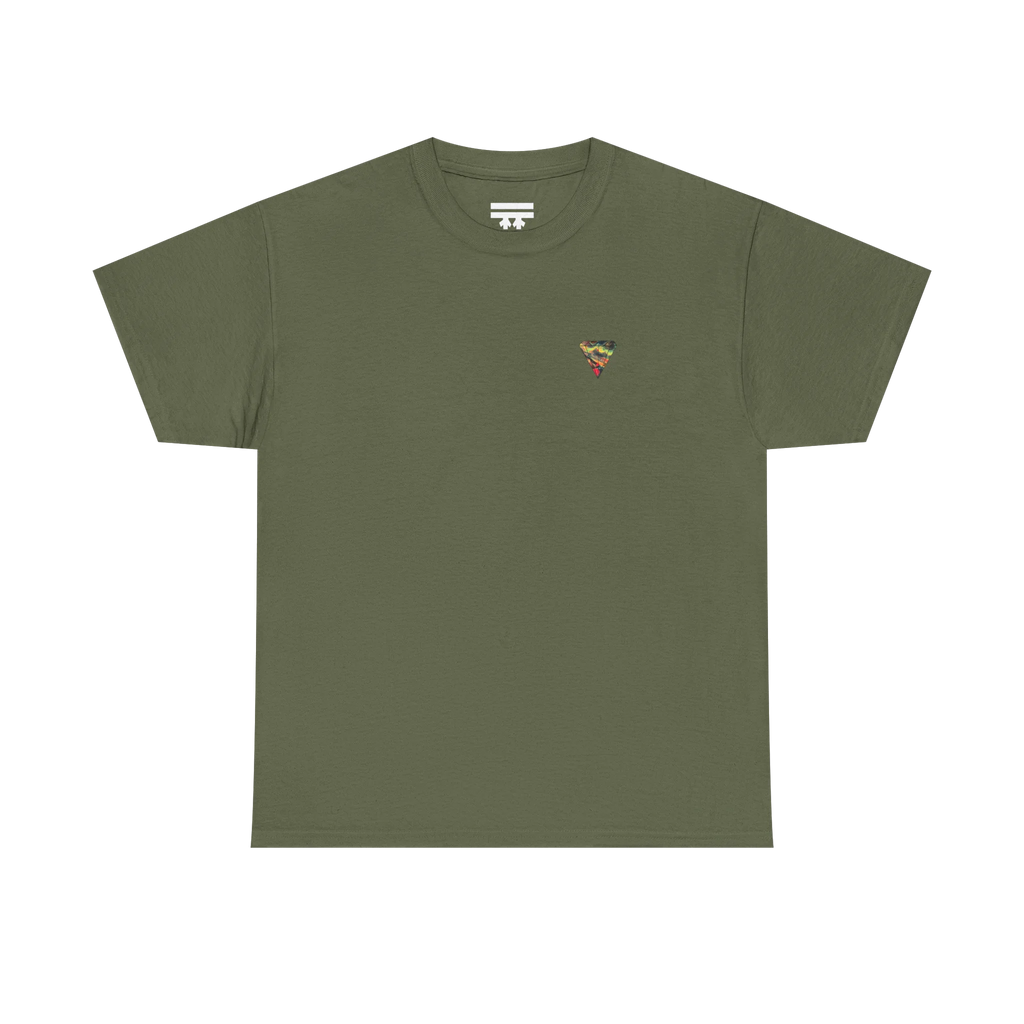"Lucy Panda" 04 Edition Graphic Tee by FREEBRD — military green, small FREEBRD Diamond chest emblem, front view.