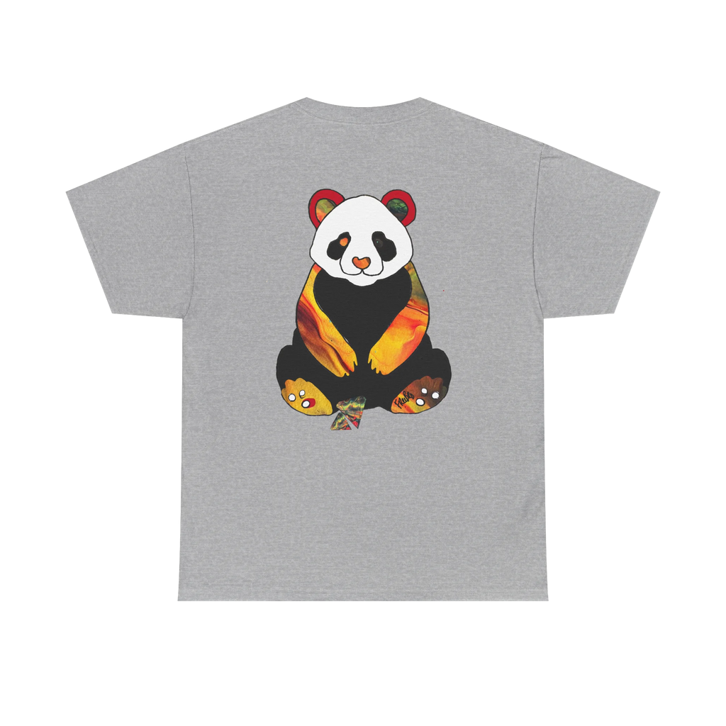 "Lucy Panda" 04 Edition Graphic Tee by FREEBRD — sport grey, large colorful abstract panda graphic on back, back view.