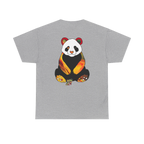 "Lucy Panda" 04 Edition Graphic Tee by FREEBRD — sport grey, large colorful abstract panda graphic on back, back view.