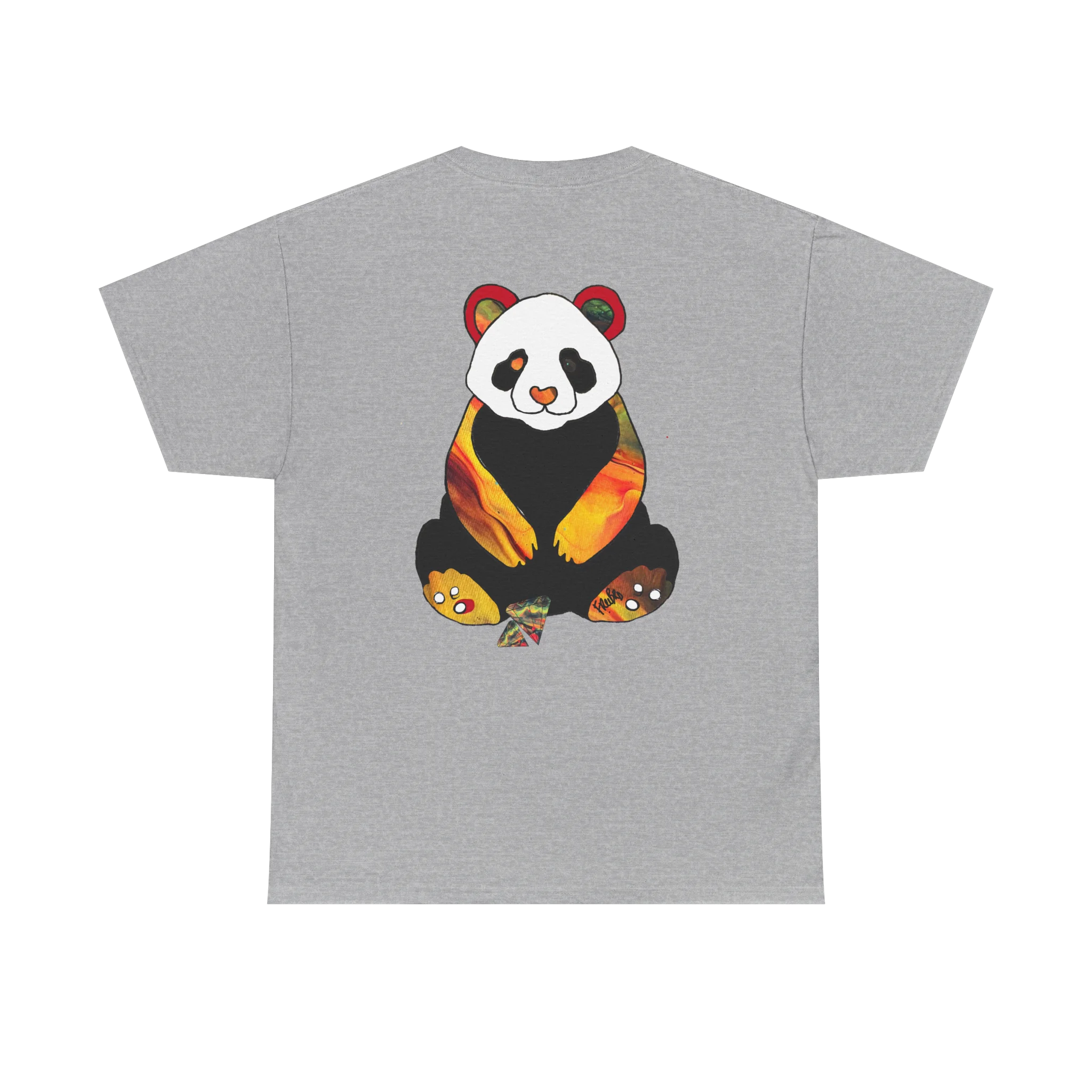 "Lucy Panda" 04 Edition Graphic Tee by FREEBRD — sport grey, large colorful abstract panda graphic on back, back view.