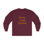 Maroon Human Rights Defender long sleeve tee, front view.