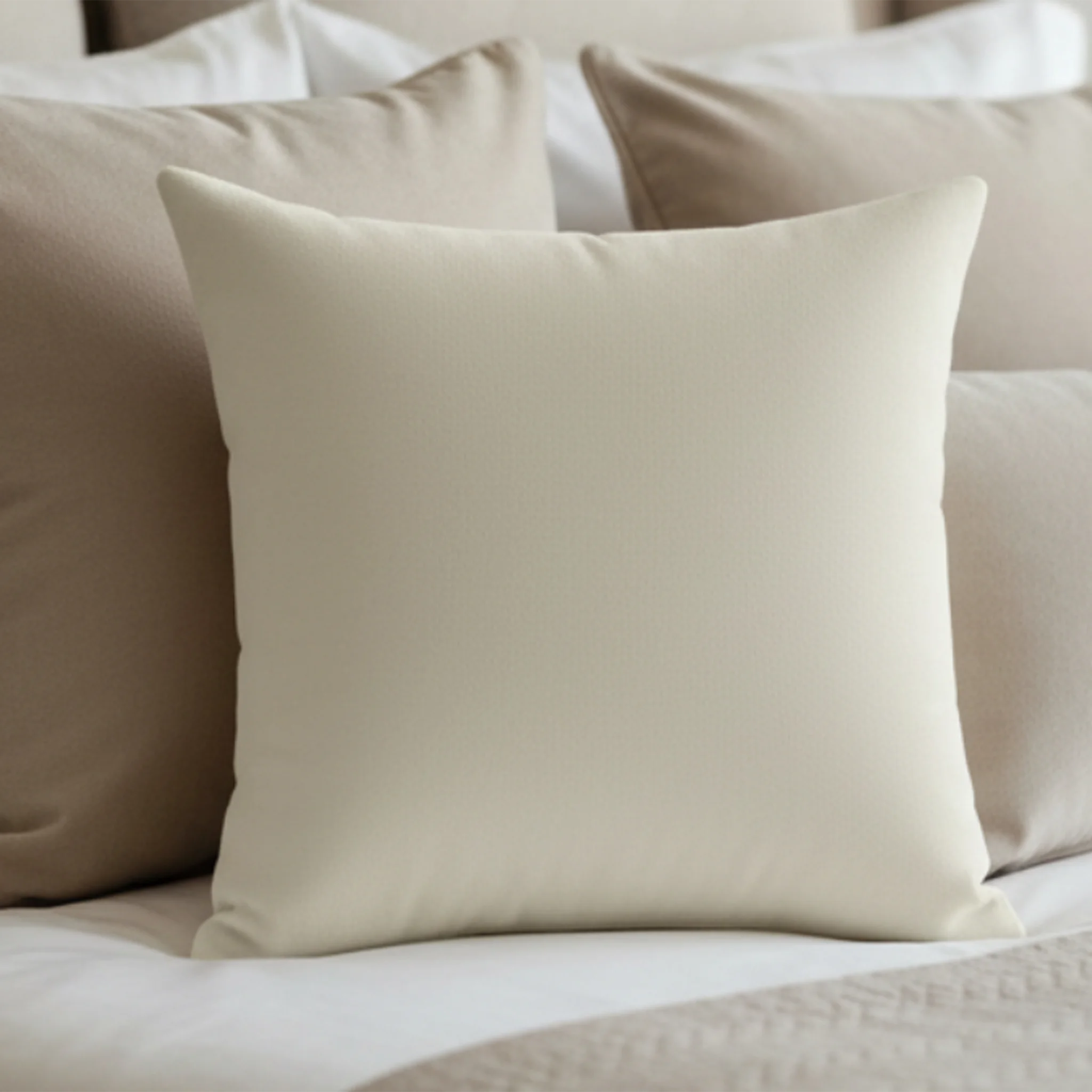 Memphis off white faux suede pillow styled on sofa, ivory cream neutral home decor.