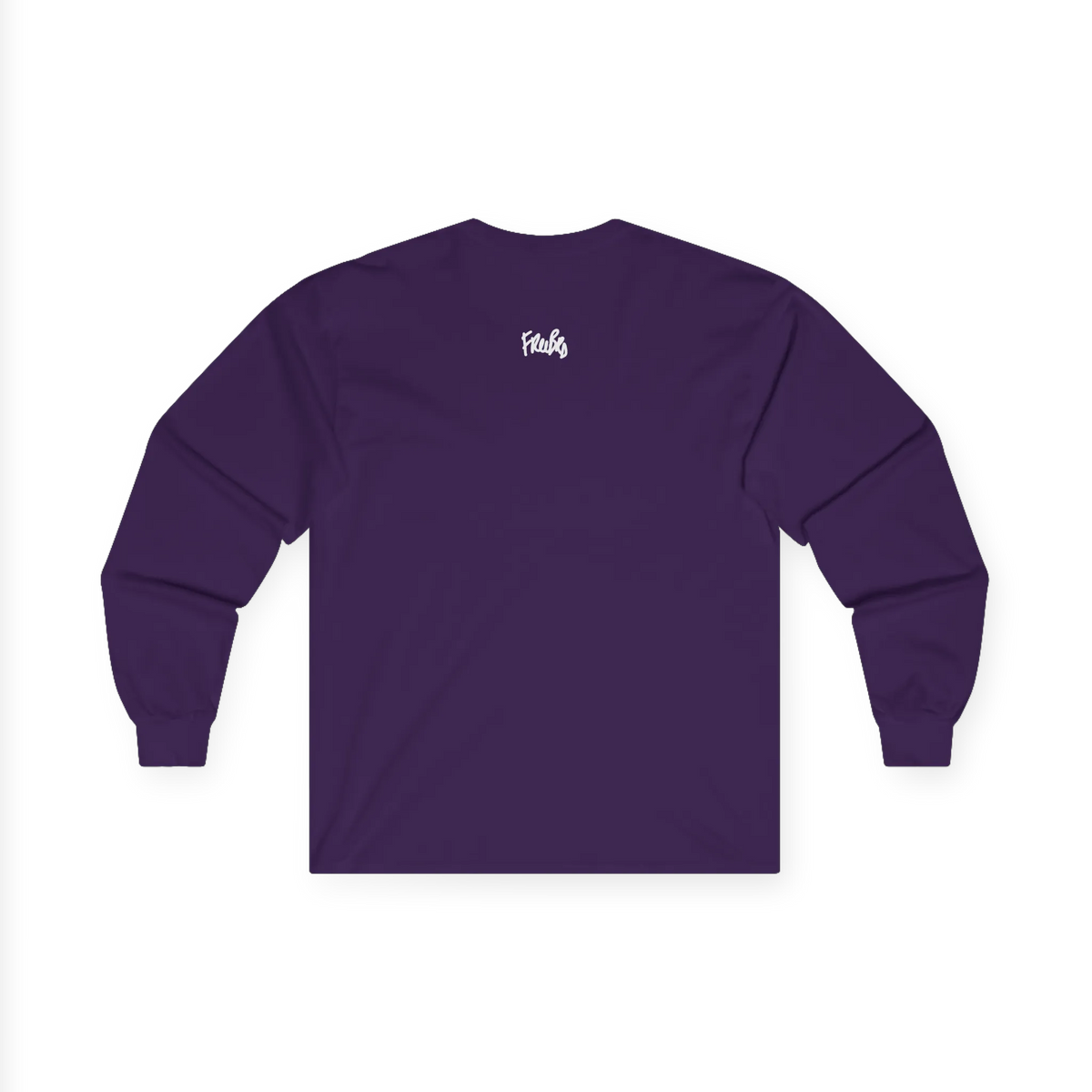 Purple long-sleeve tee, back view with a small white FREEBRD script logo centered below the neckline.