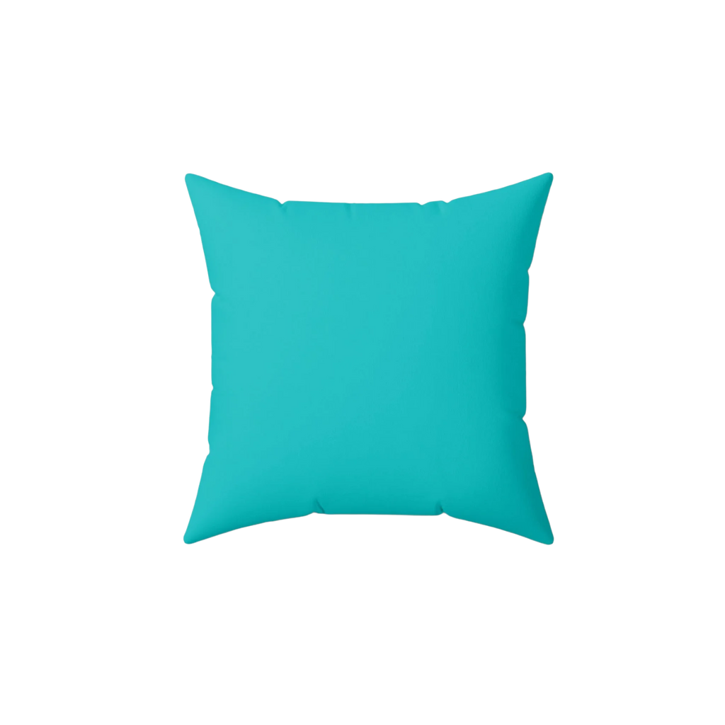 Miami blue faux suede throw pillow, back view.