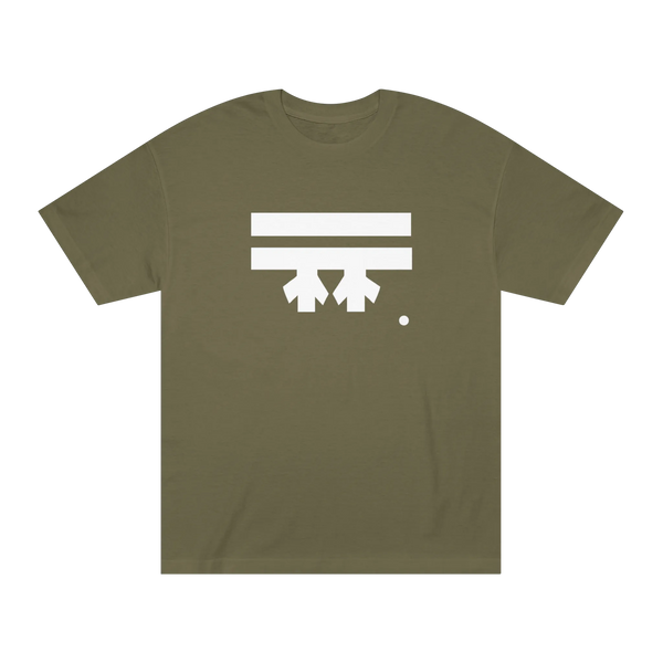 A military green t-shirt with a white Freebrd icon graphic on the front.
