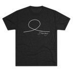 Minimalist Human Crew Tee, tri-blend vintage black, single-line loop graphic, front flat lay.