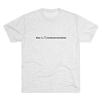 Tri-blend Heather White minimalist crew tee, front flat lay, small black text reading 'The unity of our fellow man is most important' centered on chest.