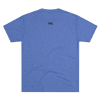 Tri-Blend Heather White minimalist crew tee, back flat lay, small FREEBRD script logo at upper back neckline.