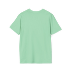 A back view of the mint green perf retro graphic t-shirt.