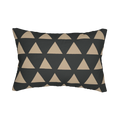 Modern black beige geometric triangle lumbar pillow, front view.