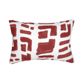 Modern geometric abstract brick red lumbar pillow, front view.