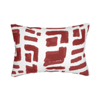 Modern geometric abstract brick red lumbar pillow, front view.