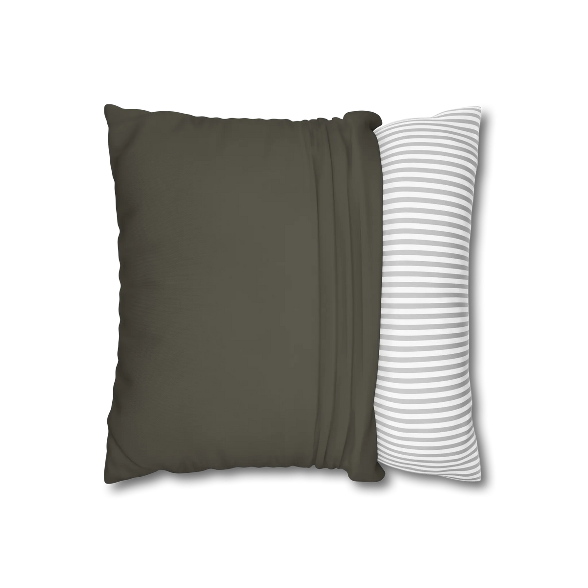 Moss Bronze canvas pillow cover opened with a pillow insert showing.