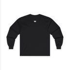 A black long-sleeve t-shirt with a small white FREEBRD graphic logo centered on the upper back, displayed flat, back.