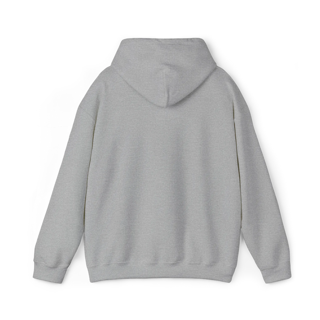 Sport grey pullover hoodie with a plain back, hood and ribbed cuffs and hem, rear view.