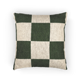 A front view of the Mughal Green & Cream Checkered Woven Pillow, showing a Mughal green checker pattern on an oatmeal cream colored background. 