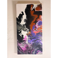 Mune Walk acrylic pour painting with flowing black, rust-orange, violet, pink, gray, and white forms, front view.