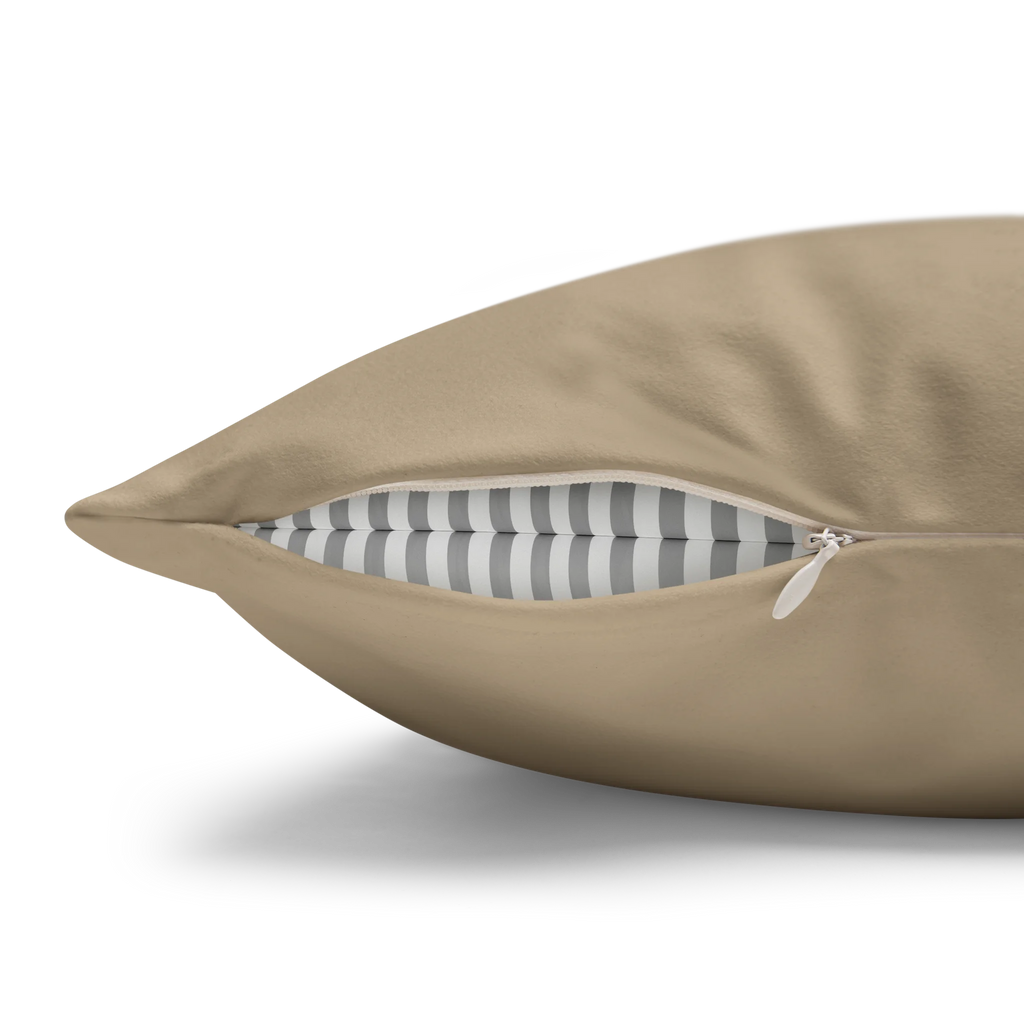 Natural Jute faux suede pillow case, zipper view.