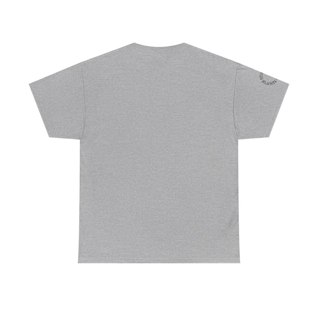 A back preview of a sport grey t-shirt with a 'Natural State of Mind' sleeve text.