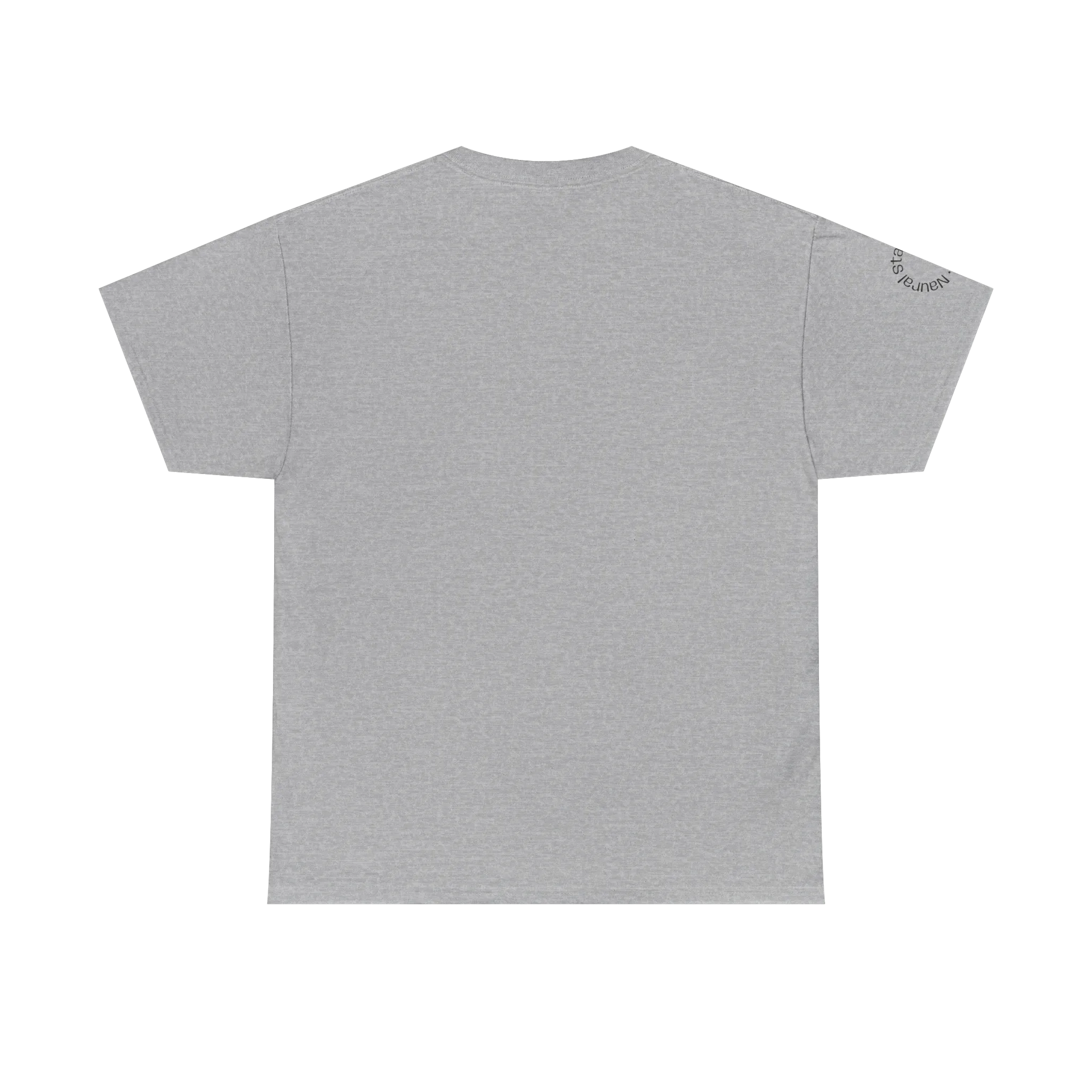 A back preview of a sport grey t-shirt with a 'Natural State of Mind' sleeve text.