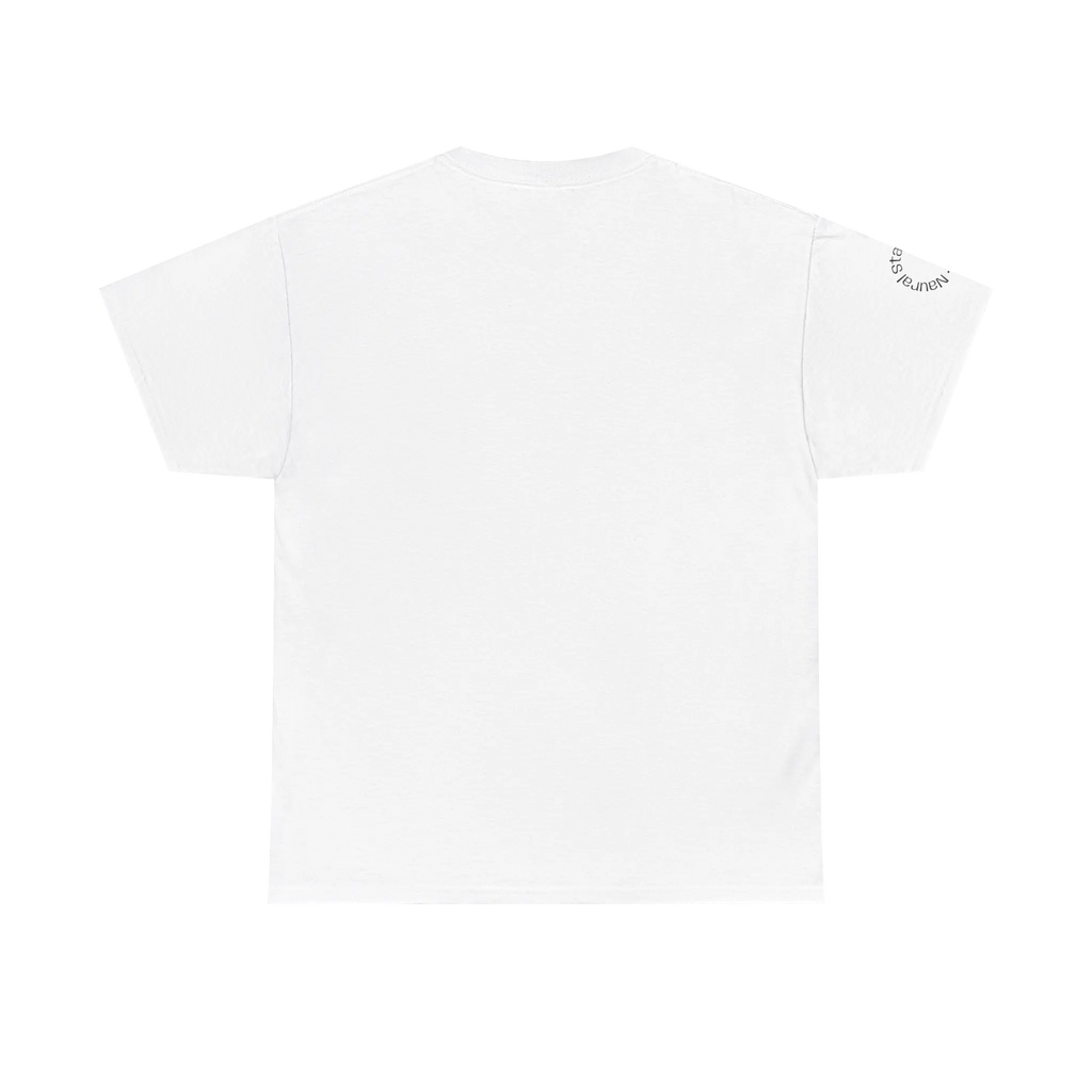 A back preview of a white t-shirt with a 'Natural State of Mind' sleeve text.