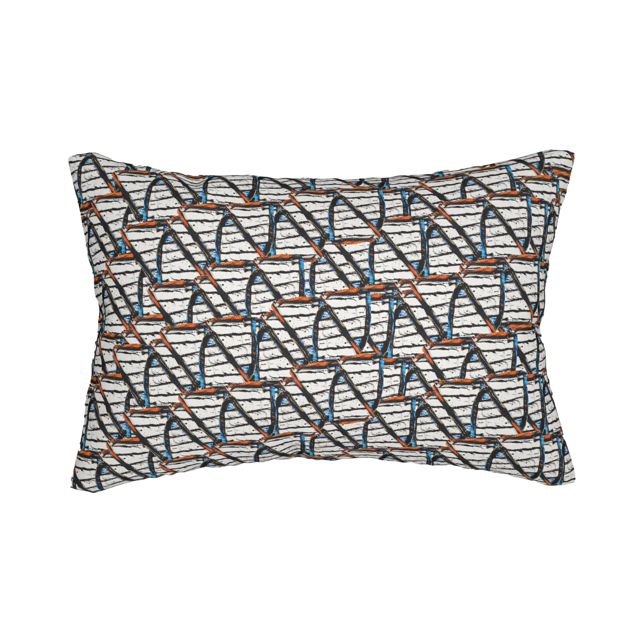 Nautical stripes pattern lumbar pillow, front view.