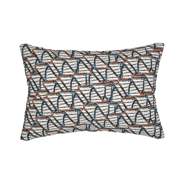 Nautical stripes pattern lumbar pillow, front view.