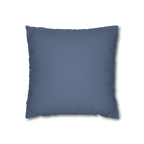 Navy dust faux suede pillow case, back view.