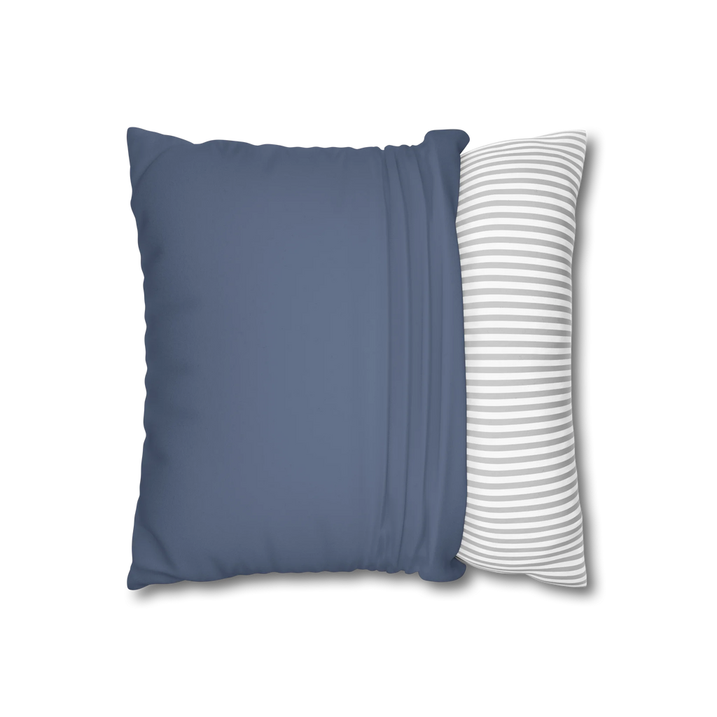Navy dust faux suede pillow case, open view.