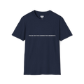 A navy t-shirt with white Focus On The Connected Moments text on the chest.