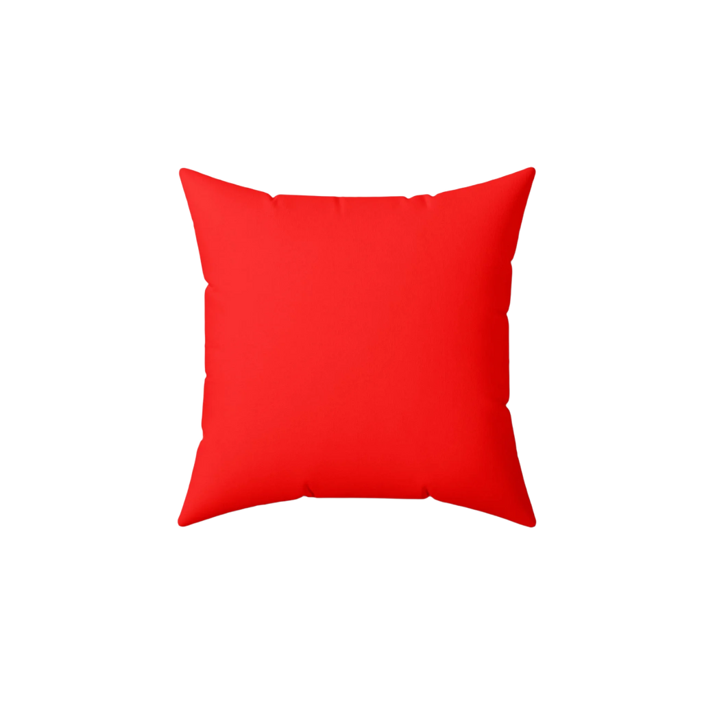 Neon red faux suede throw pillow, back view.