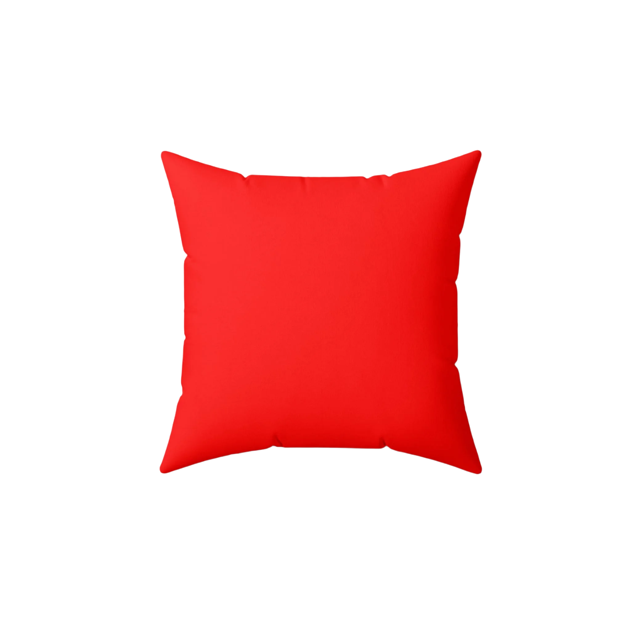 Neon red faux suede throw pillow, back view.