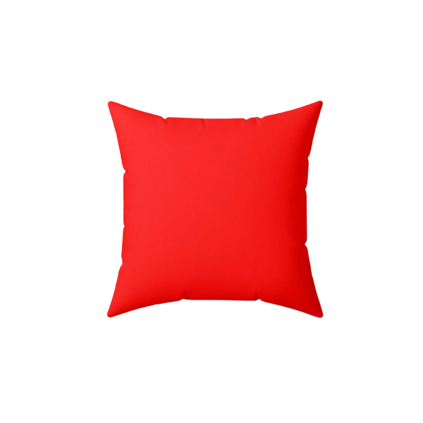 Neon red faux suede throw pillow, front view.