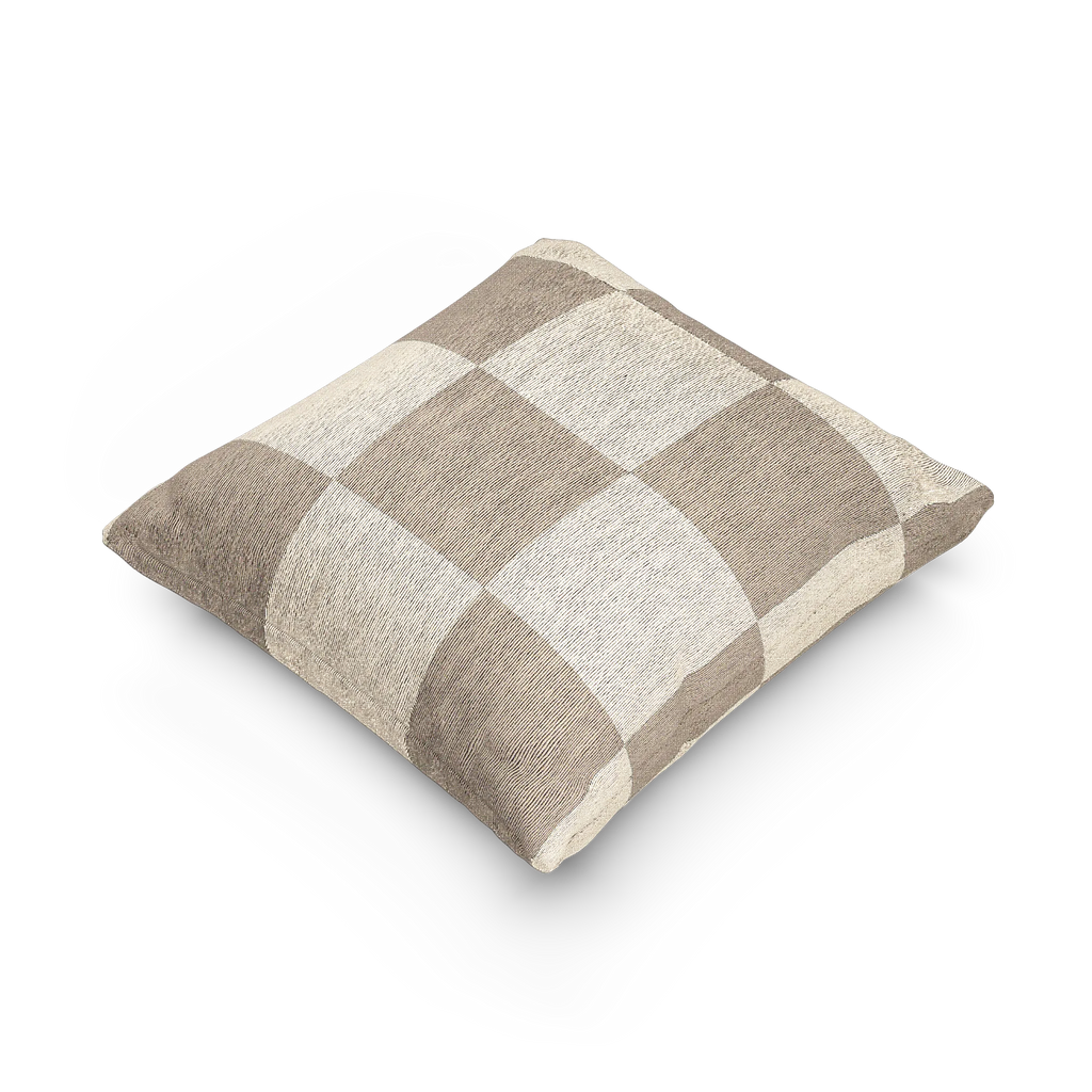 A side view of the Neutral Beige Woven Checkerboard Pillow showing khaki beige checker squares on an oatmeal background. 