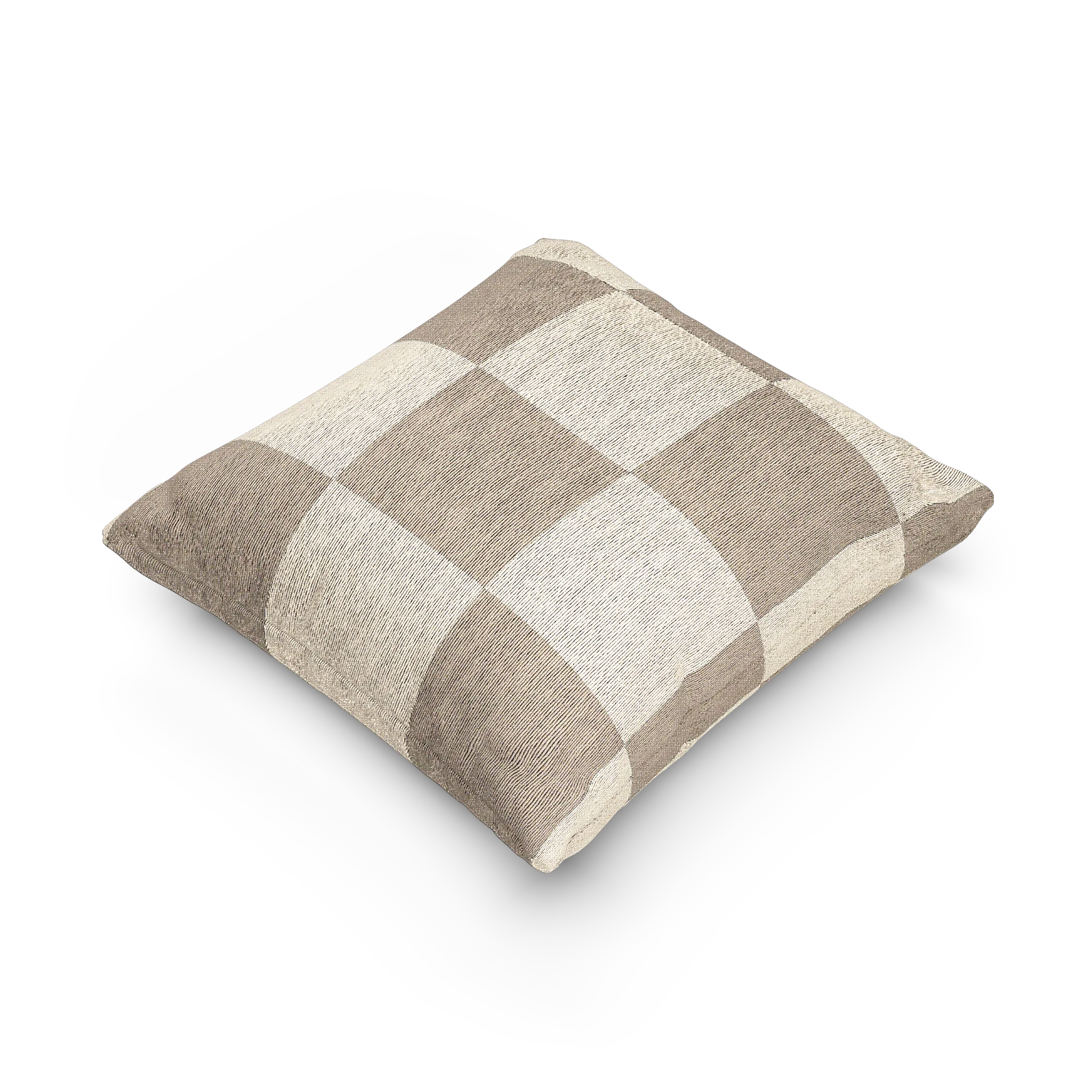 A side view of the Neutral Beige Woven Checkerboard Pillow showing khaki beige checker squares on an oatmeal background. 