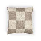 A back view of the Neutral Beige Woven Checkerboard Pillow showing khaki beige checker squares on an oatmeal background. 