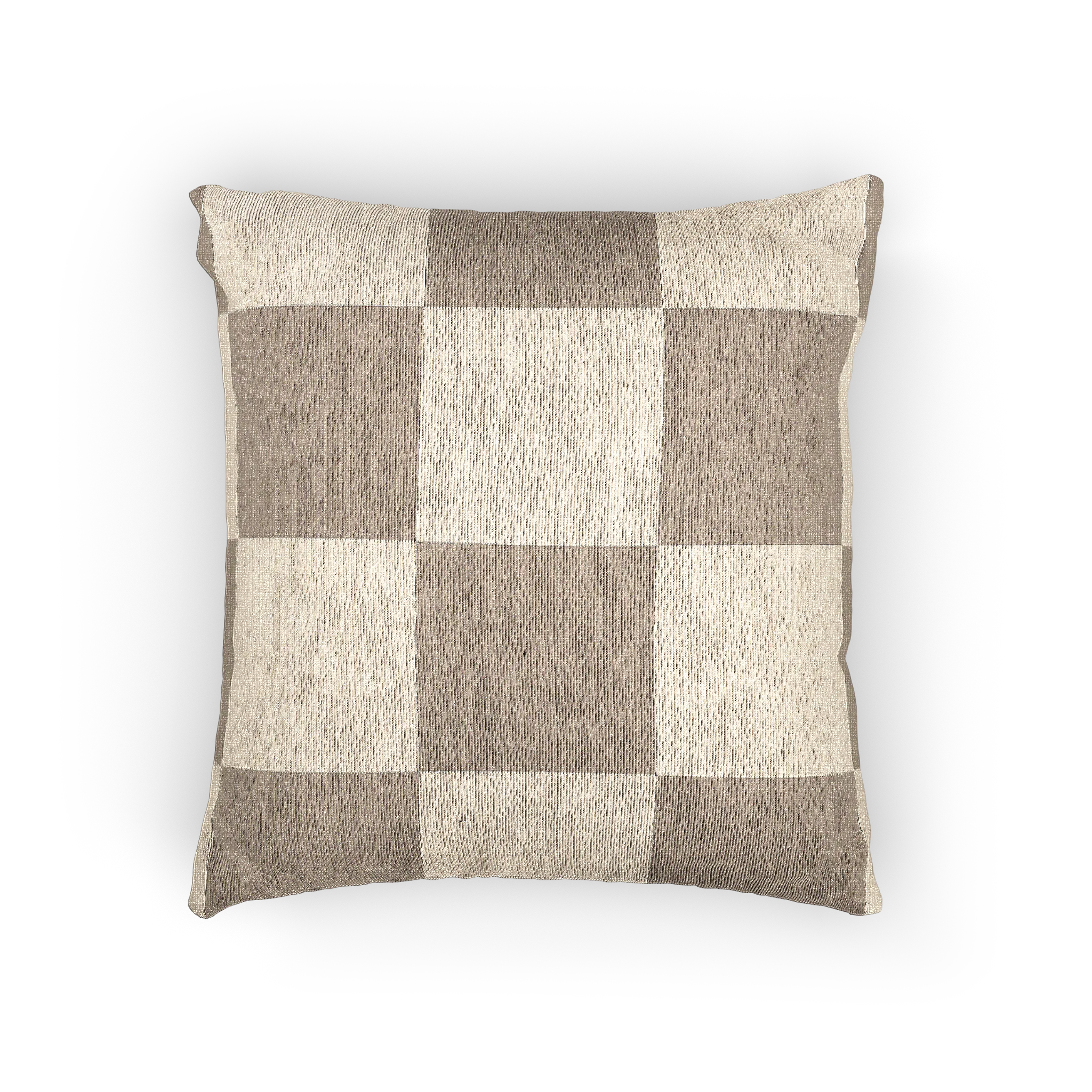 A front view of the Neutral Beige Woven Checkerboard Pillow showing khaki beige checker squares on an oatmeal background. 