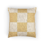 A back view of the Neutral Yellow Checkerboard Woven Pillow showing golden yellow checker squares on an oatmeal background.  